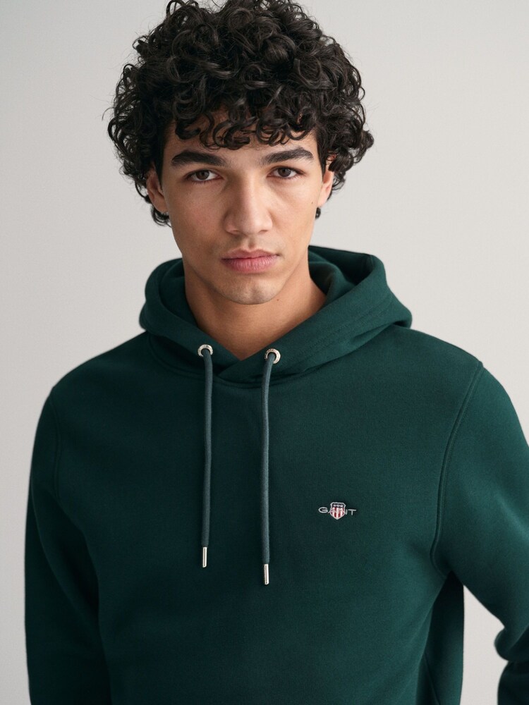 GANT Tartan Green Regular Fit Shield Logo Hoodie - Image 3 of 4