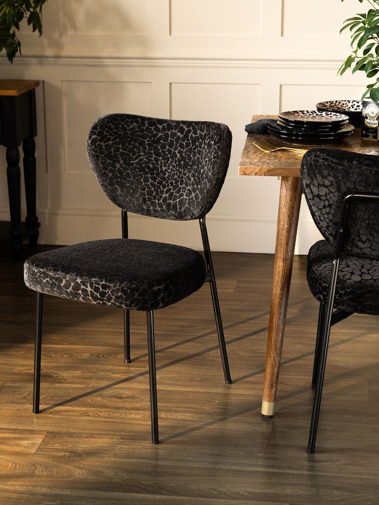 Rockett St George Set of 2 Leopard Luxe Cut Velvet Black Perfect Dining Chairs - Image 1 of 9 Rockett St George Set of 2 Leopard Luxe Cut Velvet Black Perfect Dining Chairs - Image 1 of 9