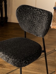 Rockett St George Set of 2 Leopard Luxe Cut Velvet Black Perfect Dining Chairs - Image 2 of 9