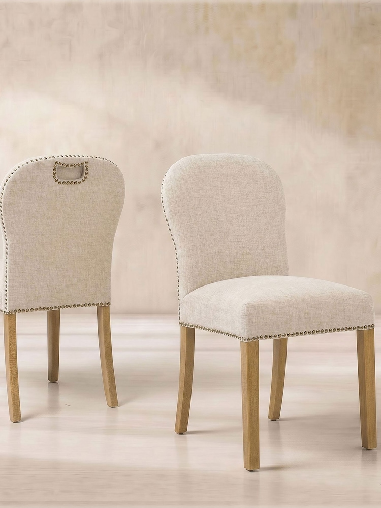 Barker and Stonehouse Beige and Light Oak Gable Fabric Dining Chair With Legs - Image 1 of 10