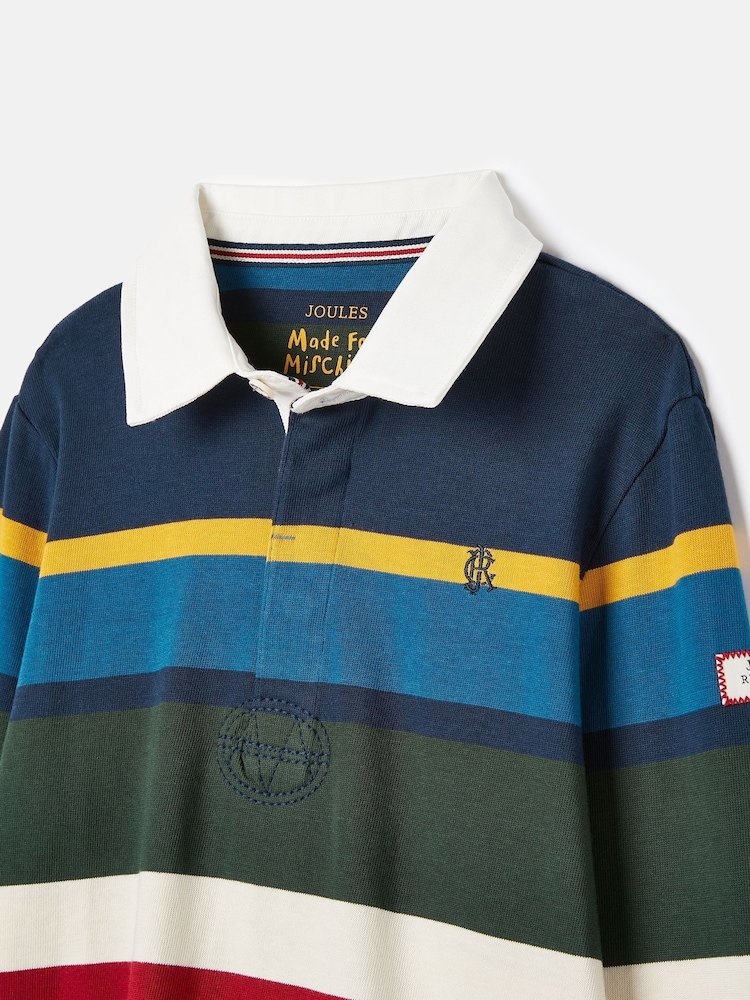 Buy Joules Boys' Onside Navy Striped Cotton Rugby Shirt from the