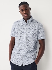 White/Blue Floral Easy Iron With Button Down Collar Short Sleeve Oxford Shirt - Image 1 of 6