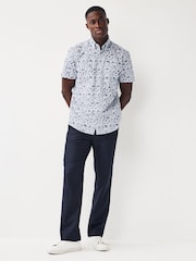 White/Blue Floral Easy Iron With Button Down Collar Short Sleeve Oxford Shirt - Image 2 of 6