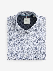 White/Blue Floral Easy Iron With Button Down Collar Short Sleeve Oxford Shirt - Image 5 of 6
