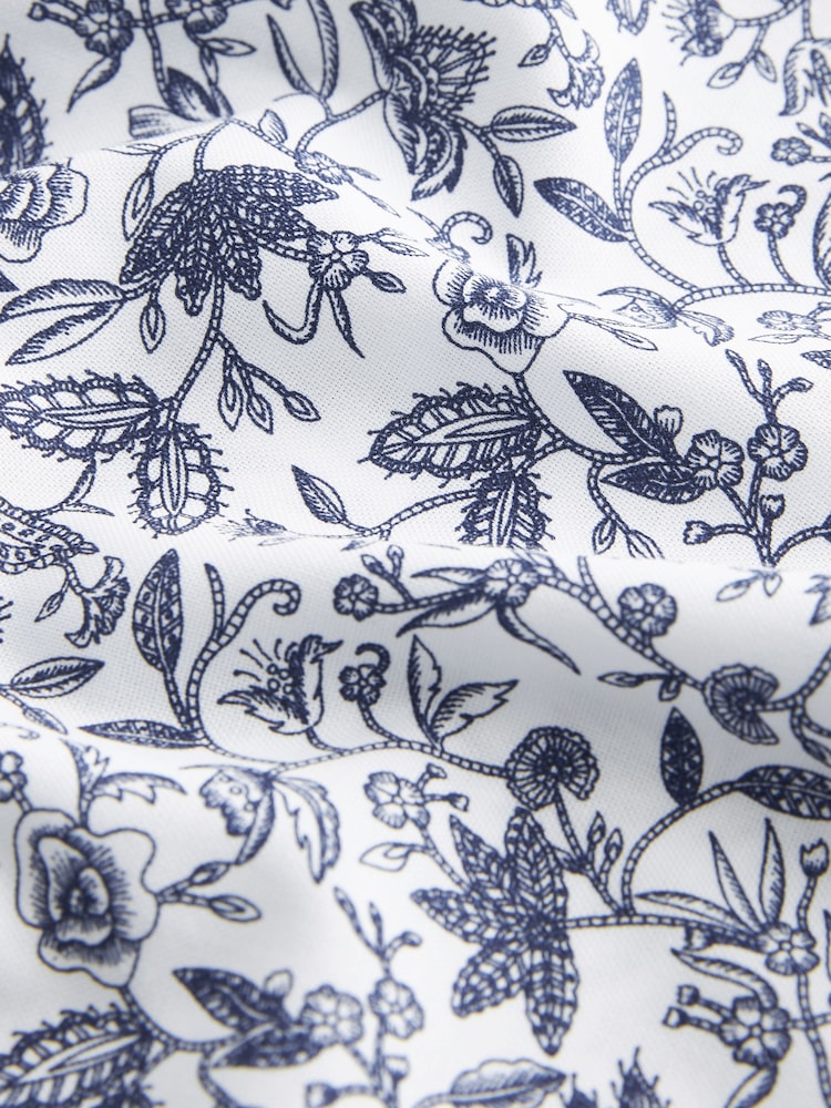 White/Blue Floral Easy Iron With Button Down Collar Short Sleeve Oxford Shirt - Image 6 of 6