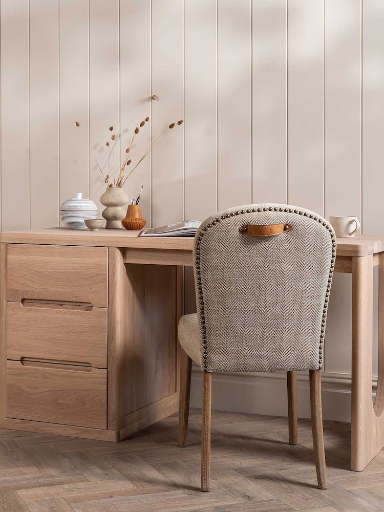 Barker and Stonehouse Herringbone Maurice Fabric Dining Chair With Leather Handle - Image 1 of 9 Barker and Stonehouse Herringbone Maurice Fabric Dining Chair With Leather Handle - Image 1 of 9