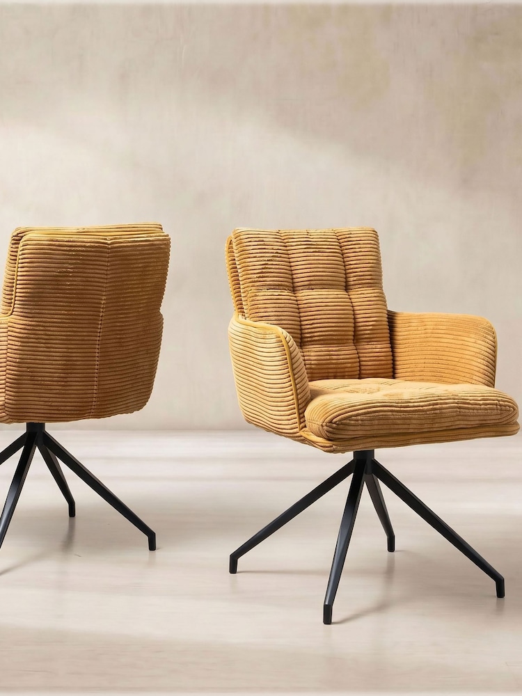 Barker and Stonehouse Yellow Odine Velvet Swivel Dining Chair - Image 1 of 11