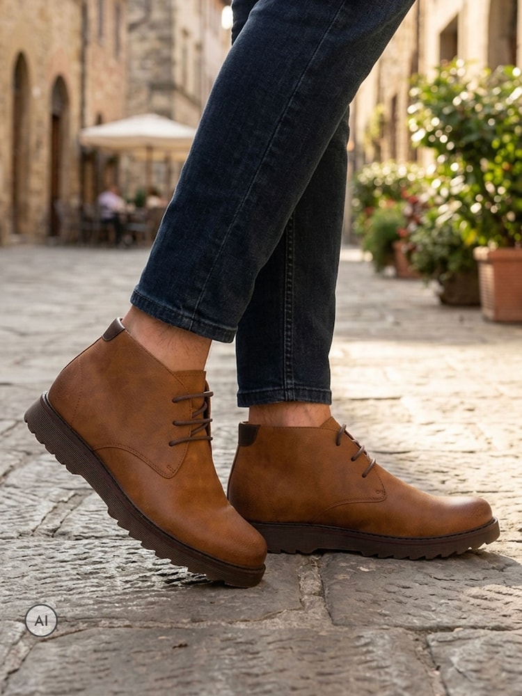 Pavers Tan Brown Wide Fit Lace Up Chukka Boots - Image 1 of 6