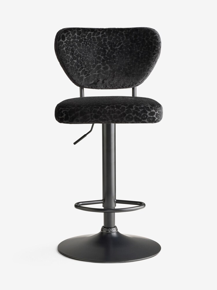 Rockett St George Leopard Luxe Cut Velvet Black Perfect Adjustable Height Bar Stool - Image 1 of 4 Rockett St George Leopard Luxe Cut Velvet Black Perfect Adjustable Height Bar Stool - Image 1 of 4