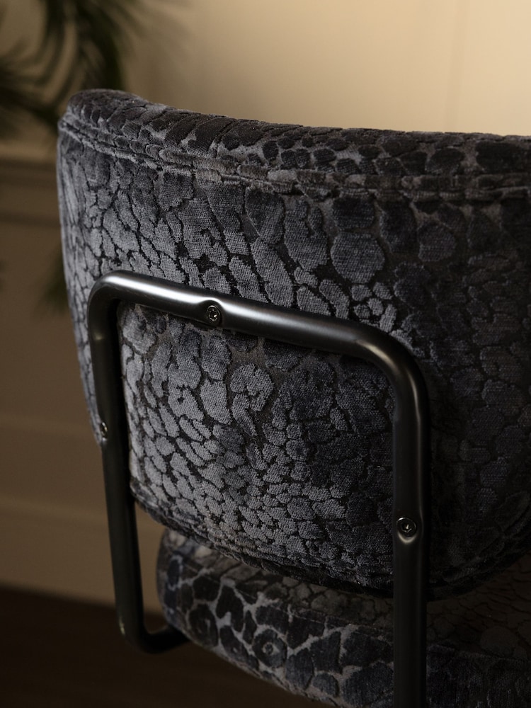 Rockett St George Leopard Luxe Cut Velvet Black Perfect Adjustable Height Bar Stool - Image 2 of 4 Rockett St George Leopard Luxe Cut Velvet Black Perfect Adjustable Height Bar Stool - Image 2 of 4