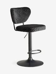 Rockett St George Leopard Luxe Cut Velvet Black Perfect Adjustable Height Bar Stool - Image 6 of 8