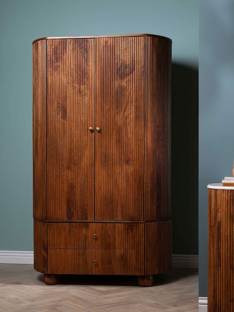 Barker and Stonehouse Brown Tasso Fluted Mango Wood Wardrobe - Image 1 of 10 Barker and Stonehouse Brown Tasso Fluted Mango Wood Wardrobe - Image 1 of 10