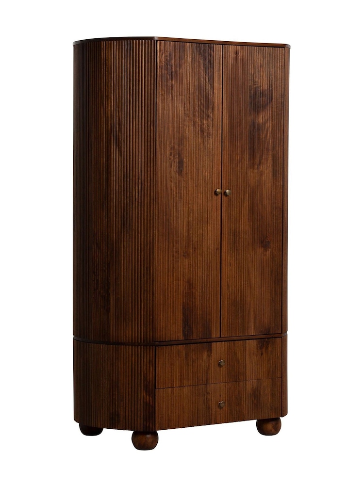 Barker and Stonehouse Brown Tasso Fluted Mango Wood Wardrobe - Image 2 of 10 Barker and Stonehouse Brown Tasso Fluted Mango Wood Wardrobe - Image 2 of 10
