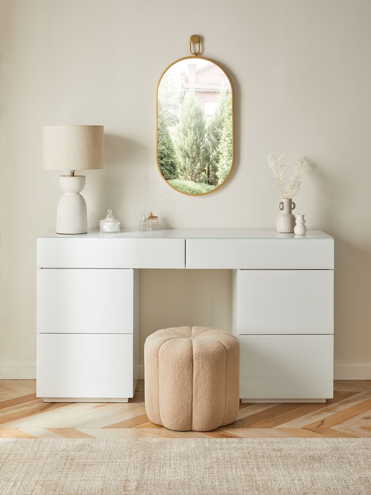 White Sloane Glass Collection Luxe 6 Drawer Wide Console Dressing Table - Image 1 of 9
