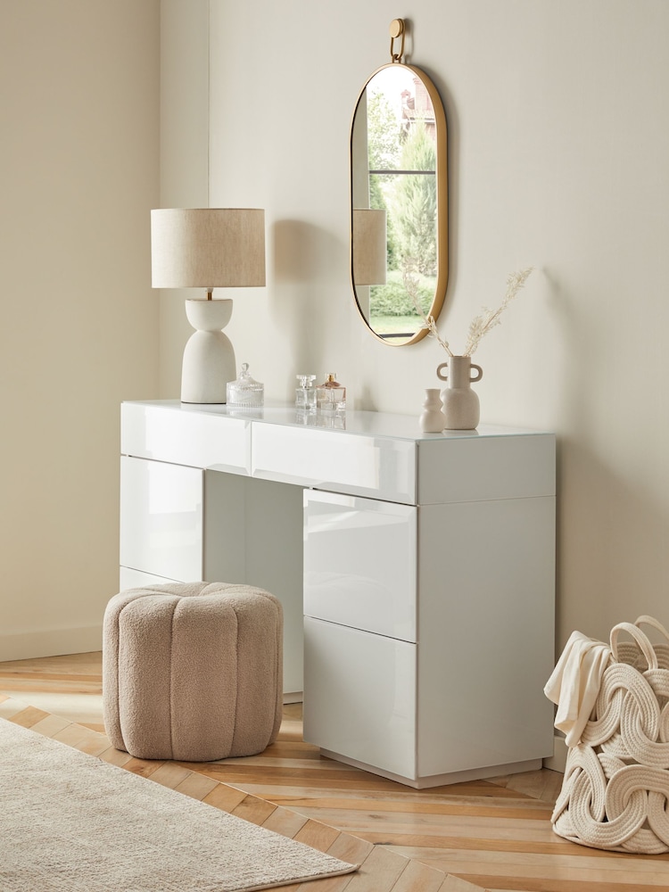 White Sloane Glass Collection Luxe 6 Drawer Wide Console Dressing Table - Image 2 of 9