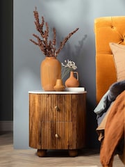 Barker and Stonehouse Brown Tasso 2 Drawer Marble Top Bedside Table - Image 1 of 10