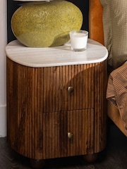 Barker and Stonehouse Brown Tasso 2 Drawer Marble Top Bedside Table - Image 2 of 10