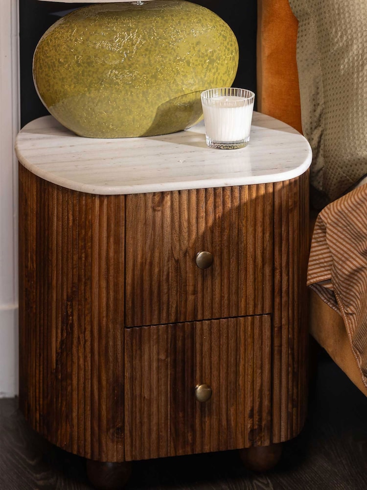 Barker and Stonehouse Brown Tasso 2 Drawer Marble Top Bedside Table - Image 2 of 10 Barker and Stonehouse Brown Tasso 2 Drawer Marble Top Bedside Table - Image 2 of 10