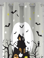 Bedlam Grey Haunted House Glow Eyelet Single Panel Curtains - Image 3 of 5