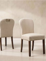 Barker and Stonehouse Beige and Dark Oak Gable Fabric Dining Chair With Dark Legs - Image 1 of 10