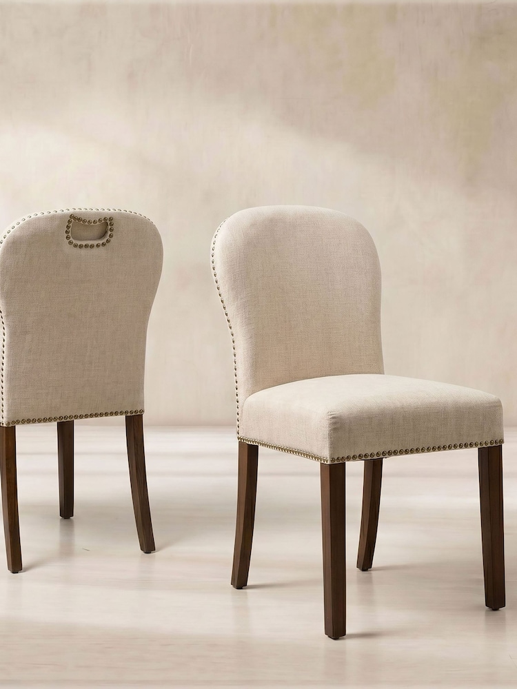 Barker and Stonehouse Beige and Dark Oak Gable Fabric Dining Chair With Dark Legs - Image 1 of 10