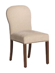 Barker and Stonehouse Beige and Dark Oak Gable Fabric Dining Chair With Dark Legs - Image 2 of 10
