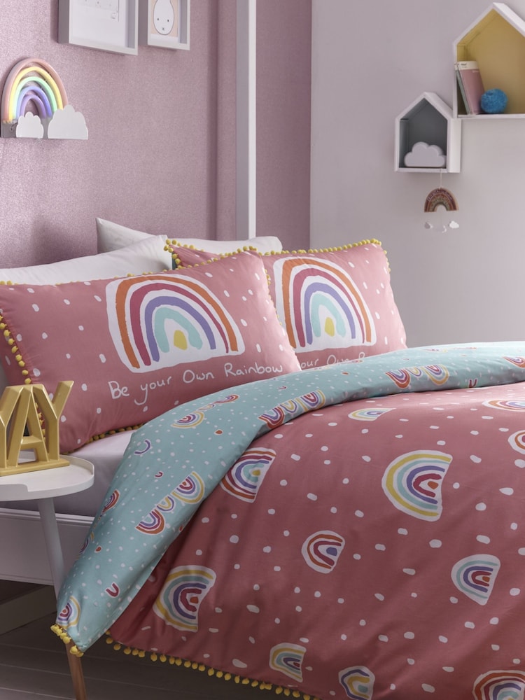Appletree Multi Kids Rainbow Pom 100% Cotton Duvet Cover And Pillowcase Set - Image 3 of 4