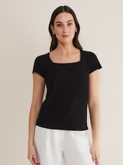Phase Eight Black Square Neck Bella 100% Cotton Top - Image 1 of 6