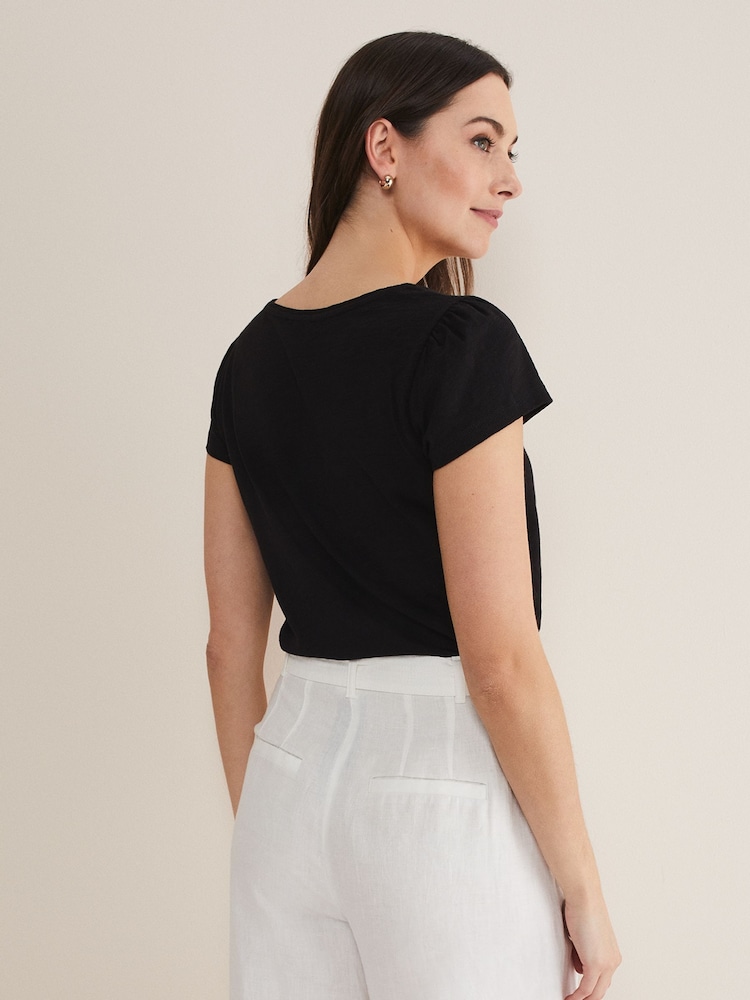 Phase Eight Black Square Neck Bella 100% Cotton Top - Image 2 of 6