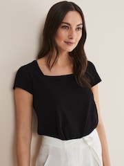 Phase Eight Black Square Neck Bella 100% Cotton Top - Image 3 of 6