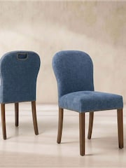 Barker and Stonehouse Blue and Dark Oak Gable Fabric Dining Chair With Dark Legs - Image 1 of 7