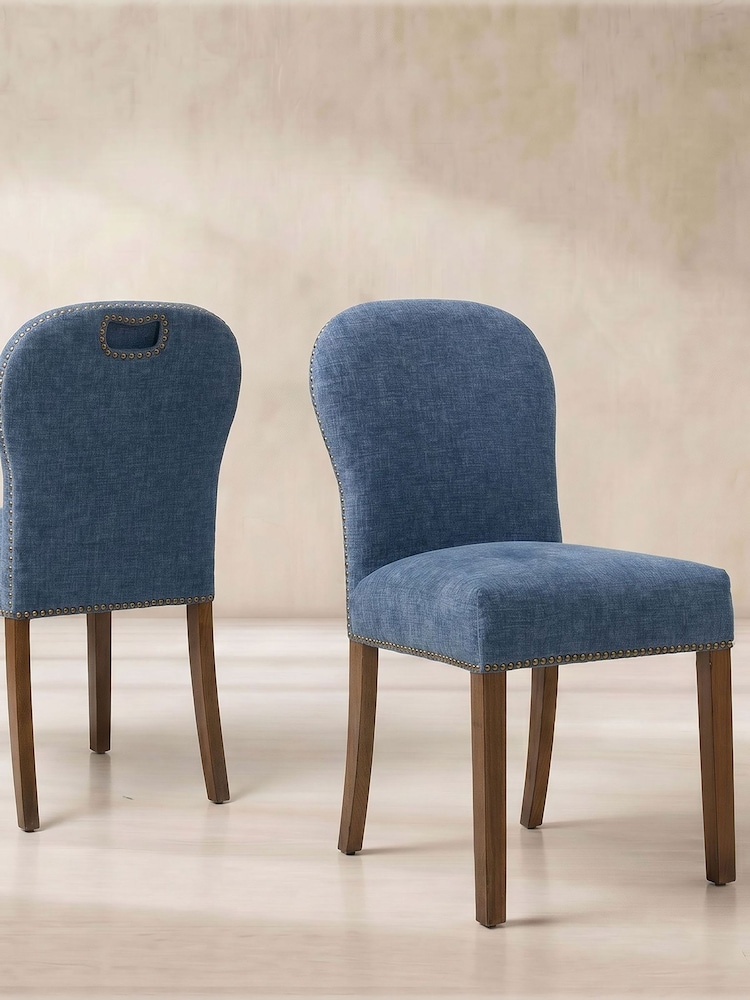 Barker and Stonehouse Blue and Dark Oak Gable Fabric Dining Chair With Dark Legs - Image 1 of 7