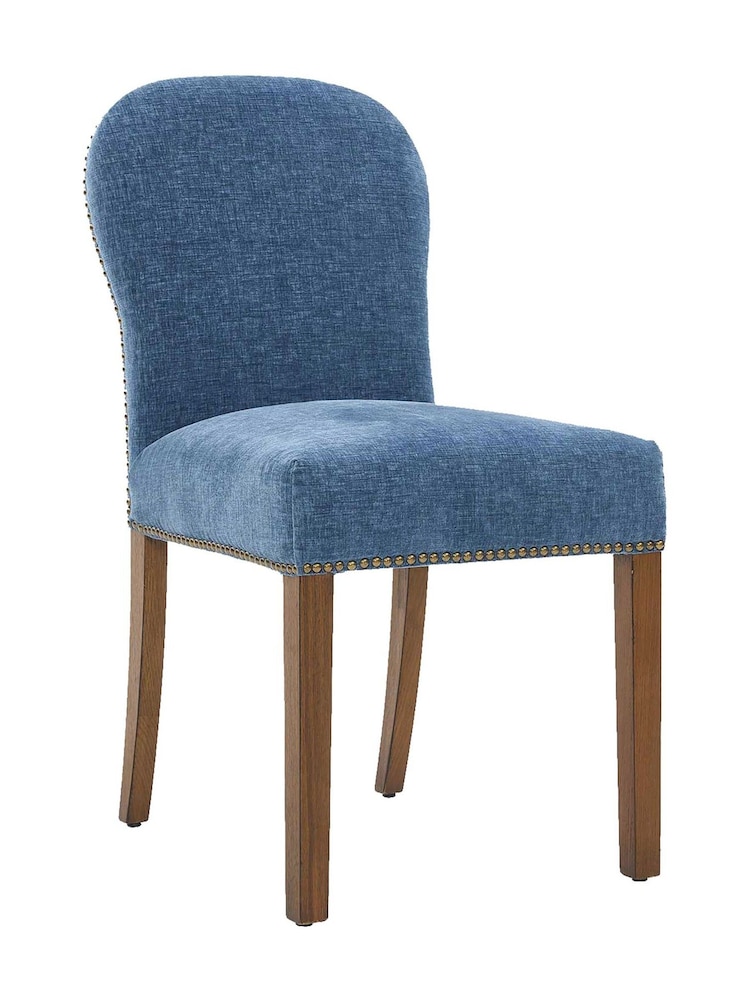Barker and Stonehouse Blue and Dark Oak Gable Fabric Dining Chair With Dark Legs - Image 2 of 7