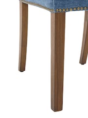 Barker and Stonehouse Blue and Dark Oak Gable Fabric Dining Chair With Dark Legs - Image 5 of 7