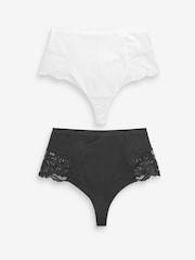 Black/White Cotton Tummy Control Shaping Thong Knickers 2 Pack - Image 1 of 7