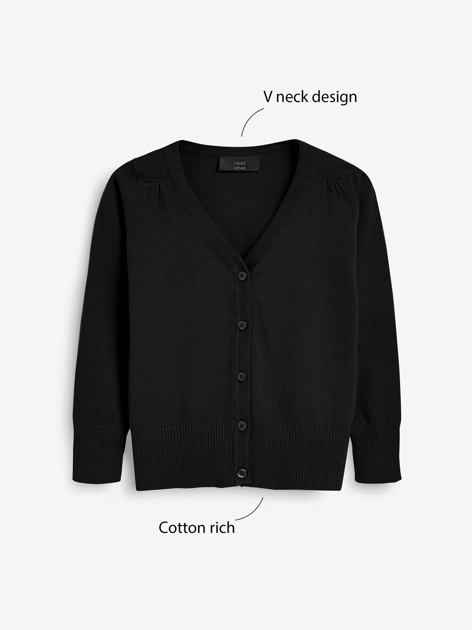 Buy Black Cotton Rich School V-Neck Cardigan (3-16yrs) from Next USA