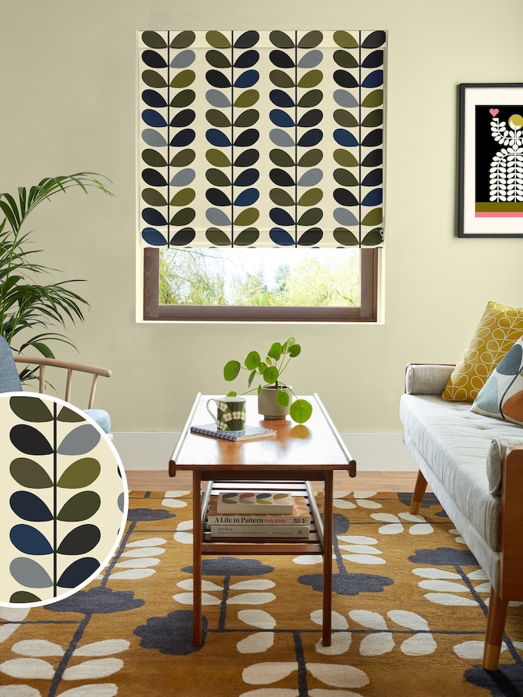 Orla Kiely Green 100% Cotton Multi Stem Made To Measure Roman Blind - Image 1 of 6