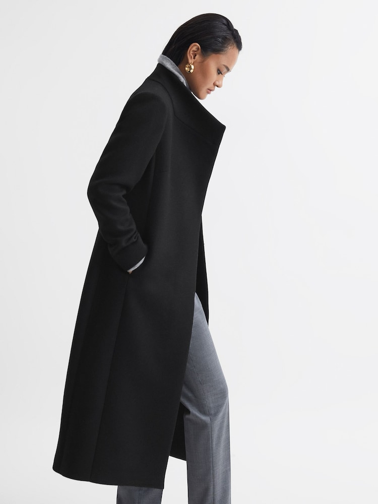 Reiss Black Mischa Petite Tailored Wool Blend Longline Coat - Image 1 of 5
