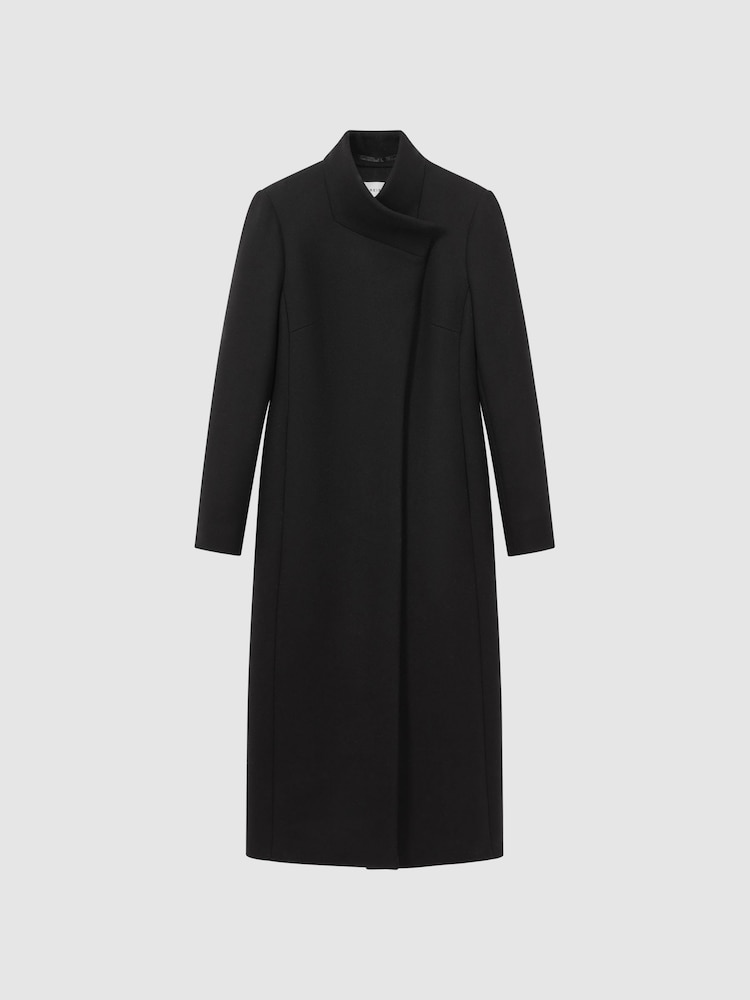Reiss Black Mischa Petite Tailored Wool Blend Longline Coat - Image 2 of 5