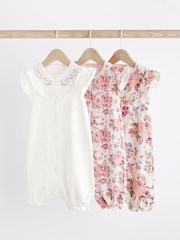 Pink/White Floral Baby Rompers 3 Pack - Image 1 of 7