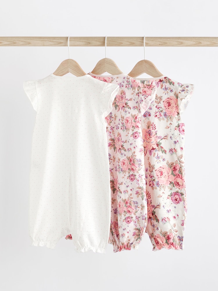Pink/White Floral Baby Rompers 3 Pack - Image 2 of 7