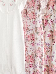 Pink/White Floral Baby Rompers 3 Pack - Image 3 of 7