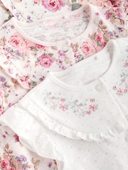 Pink/White Floral Baby Rompers 3 Pack - Image 4 of 7