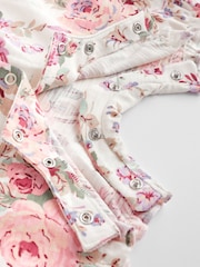 Pink/White Floral Baby Rompers 3 Pack - Image 6 of 7