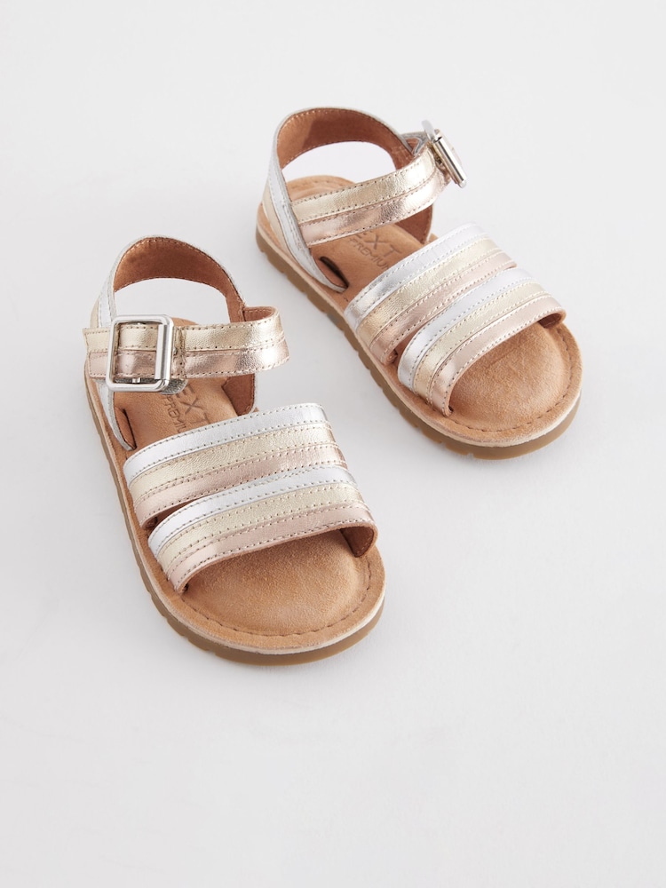 Gold Wide Fit (G) Leather Stripe Sandals - Image 1 of 5