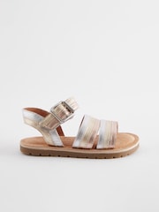 Gold Wide Fit (G) Leather Stripe Sandals - Image 2 of 5