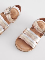 Gold Wide Fit (G) Leather Stripe Sandals - Image 3 of 5
