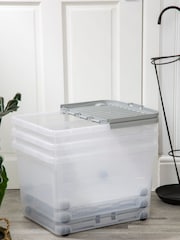 Wham Set of 3 Clear 44Ltr Plastic Storage Boxes With Wheels & Folding Lid - Image 1 of 4