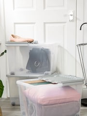 Wham Set of 3 Clear 44Ltr Plastic Storage Boxes With Wheels & Folding Lid - Image 2 of 4
