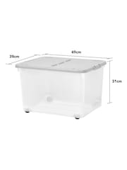 Wham Set of 3 Clear 44Ltr Plastic Storage Boxes With Wheels & Folding Lid - Image 4 of 4
